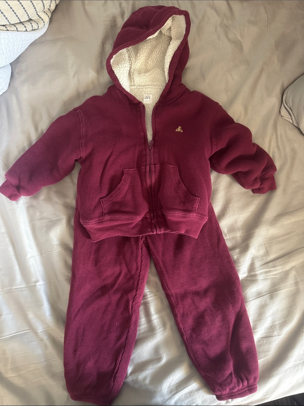 GAP Baby Cream Sherpa Lined Jacket with Maroon Knit Exterior